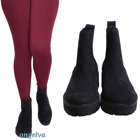 NWB Timberland courmayeur valley chelsea boots black leather block heel classic - Picture 4 of 16